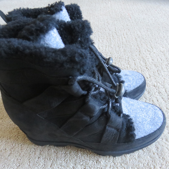 New Sorel Wedge Boots 2 tone Black Shearling 7 38 - Picture 5 of 8